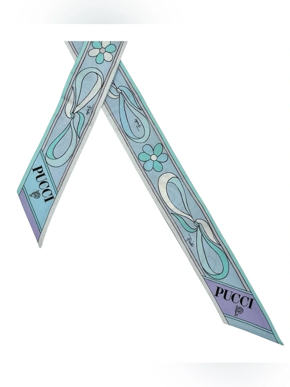 Emilio Pucci Aqua & Lavender Silk Twilly Scarf